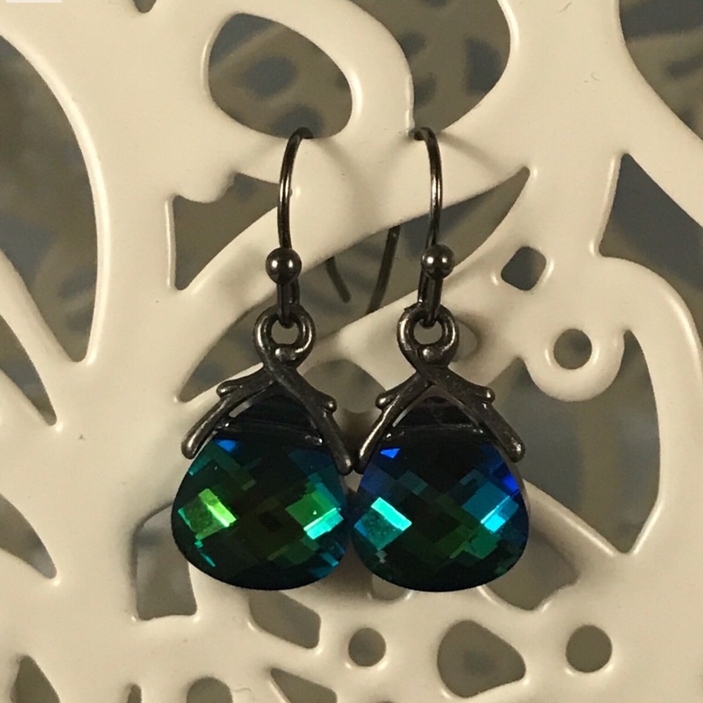 Swarovski Element Crystal Blue-Green Drop Earrings